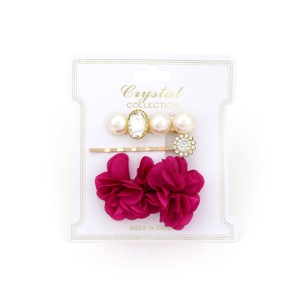 Pearl & Flower Hair Clip-Set of 3