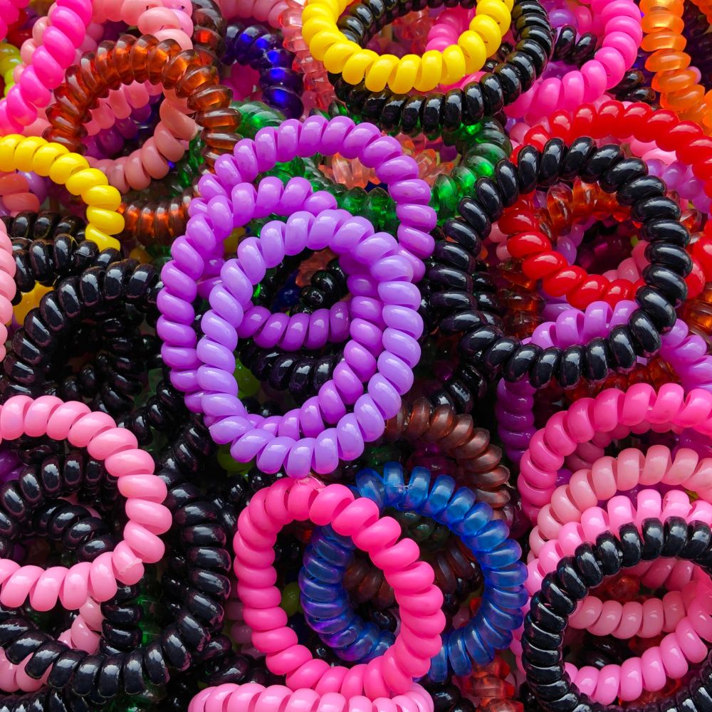 Hair Tie Purple Phone Cord & Pearls - Pack of 4 | Shop Amina Beauty