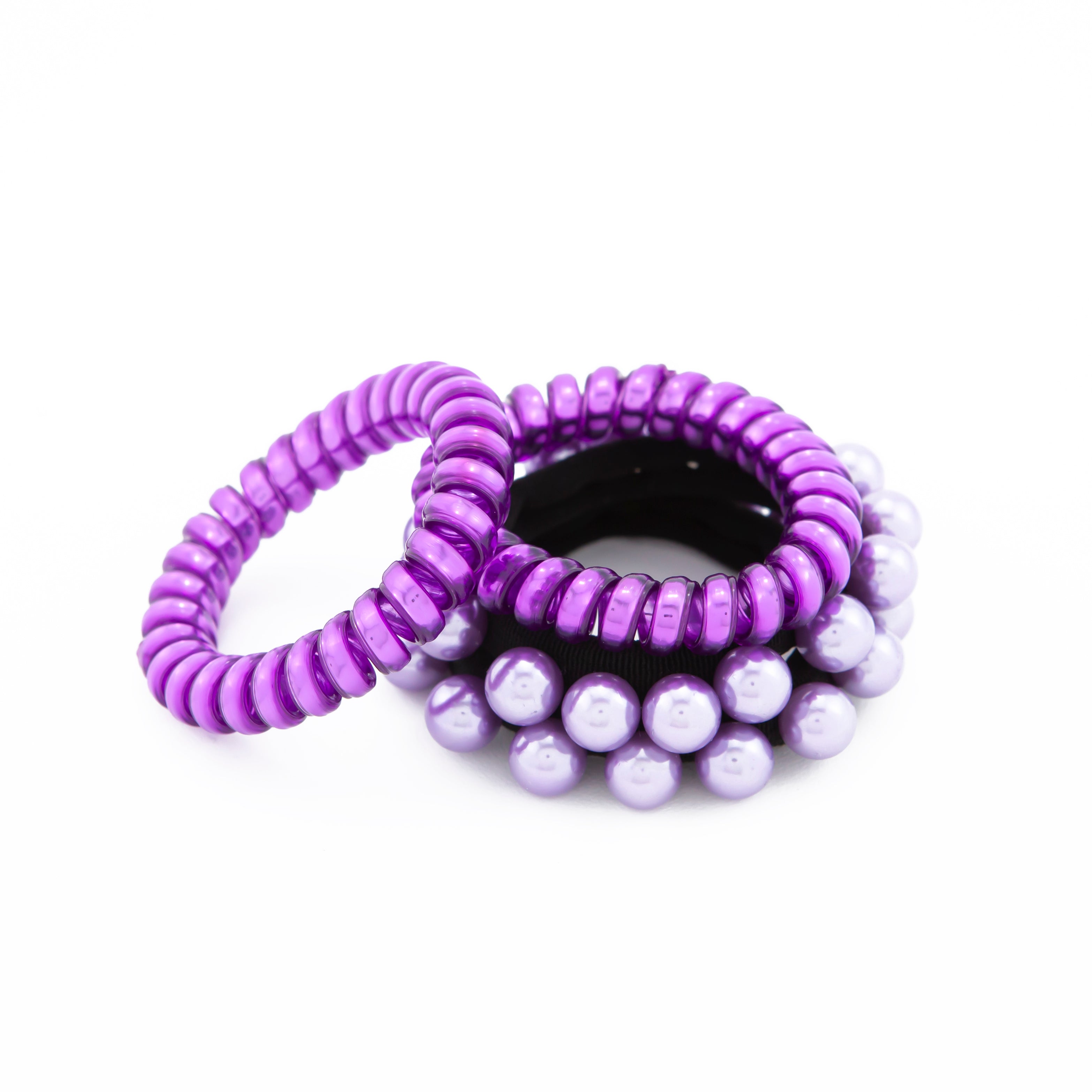 Hair Tie Purple Phone Cord & Pearls - Pack of 4 | Shop Amina Beauty