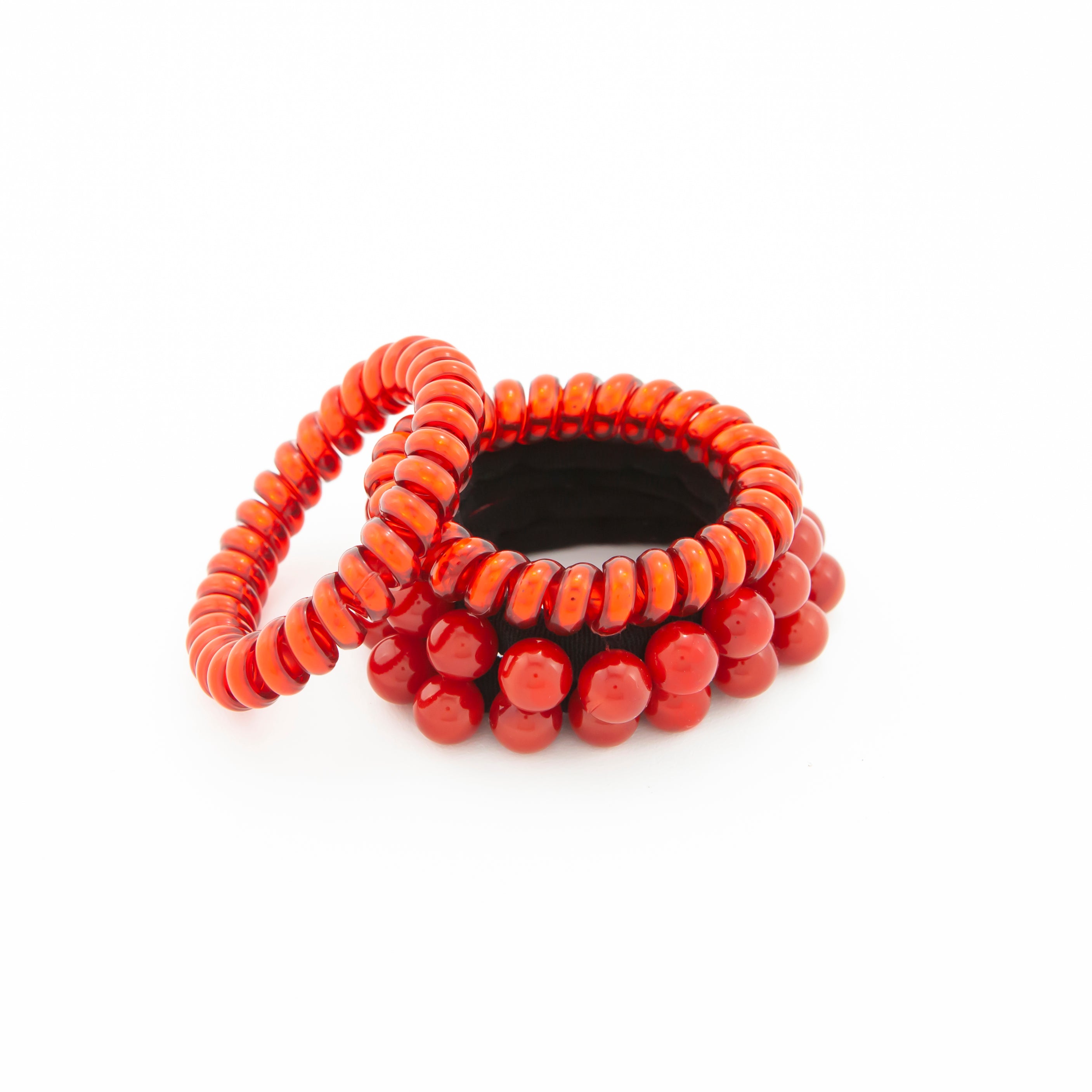 Hair Tie Red Phone Cord & Pearls - Pack of 4 | Shop Amina Beauty